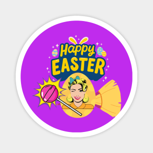 Happy easter pop art girl broom modern art lollipop girl Magnet